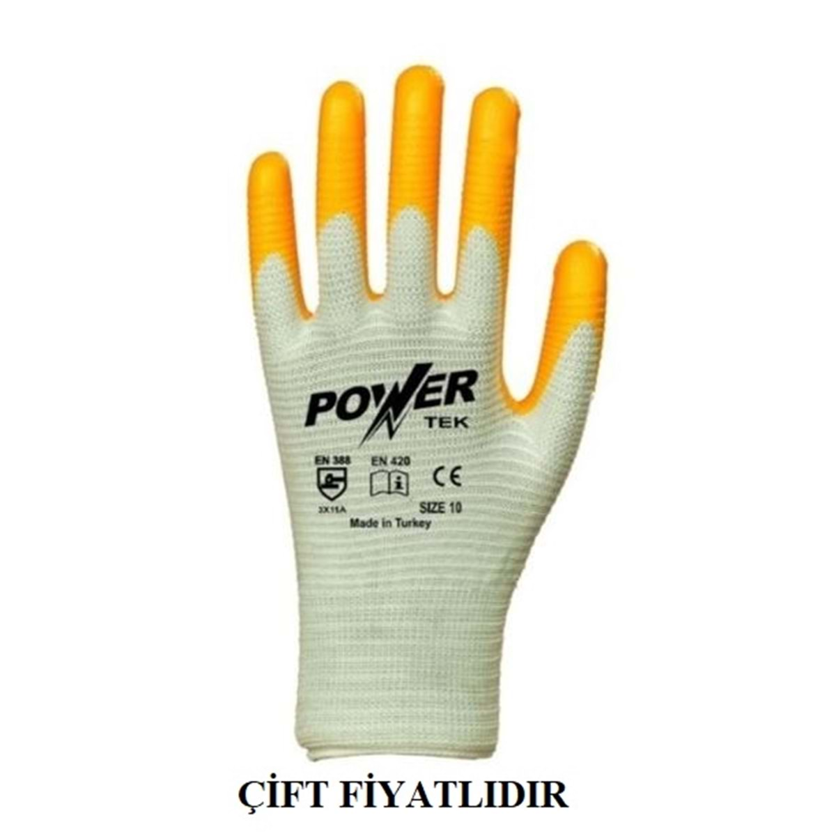 POWER BEYAZ-SARI DÜZ POLYESTER ELDİVEN (10 NO) TEK001