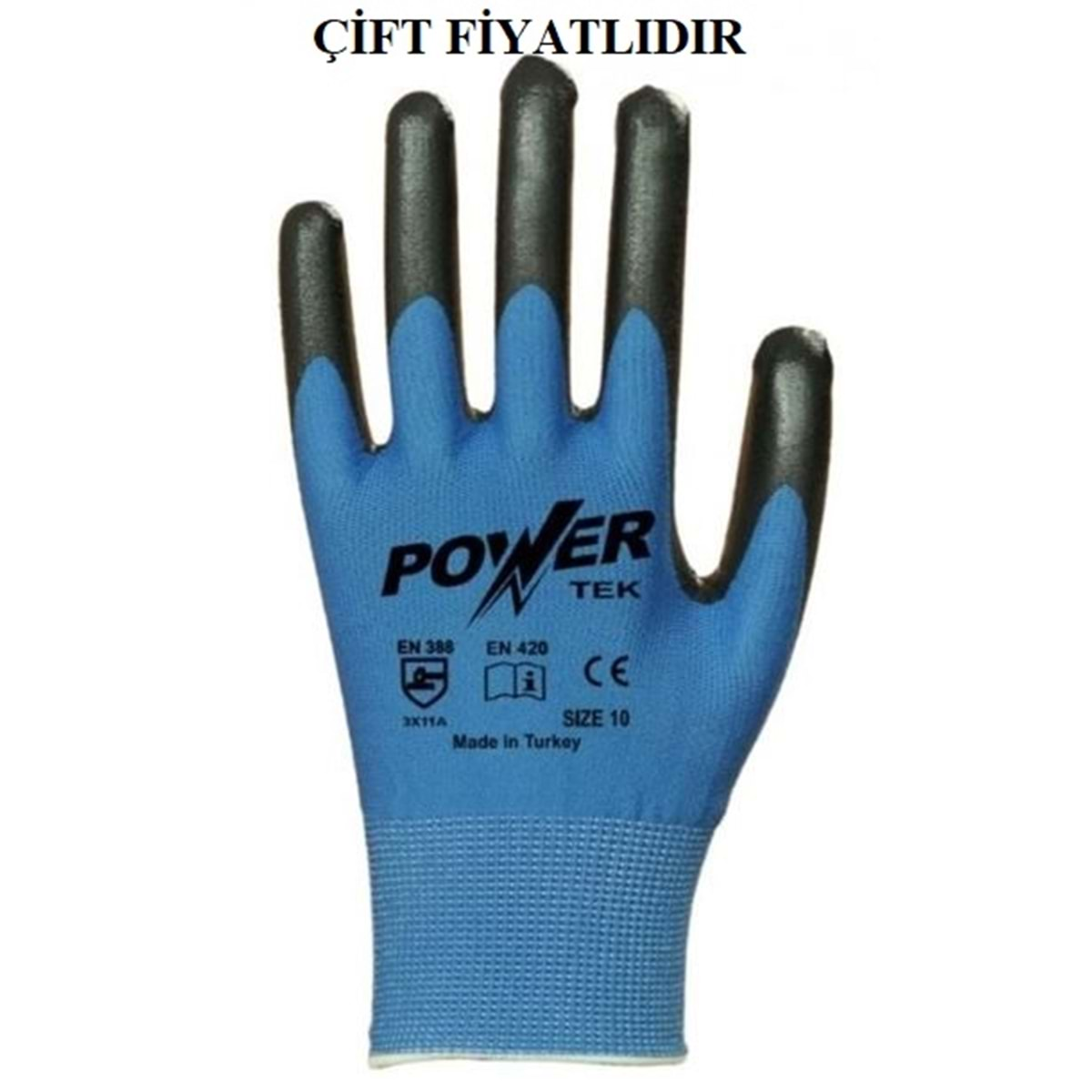 POWER MAVİ-SİYAH DÜZ POLYESTER ELDİVEN (10 NO) TEK005