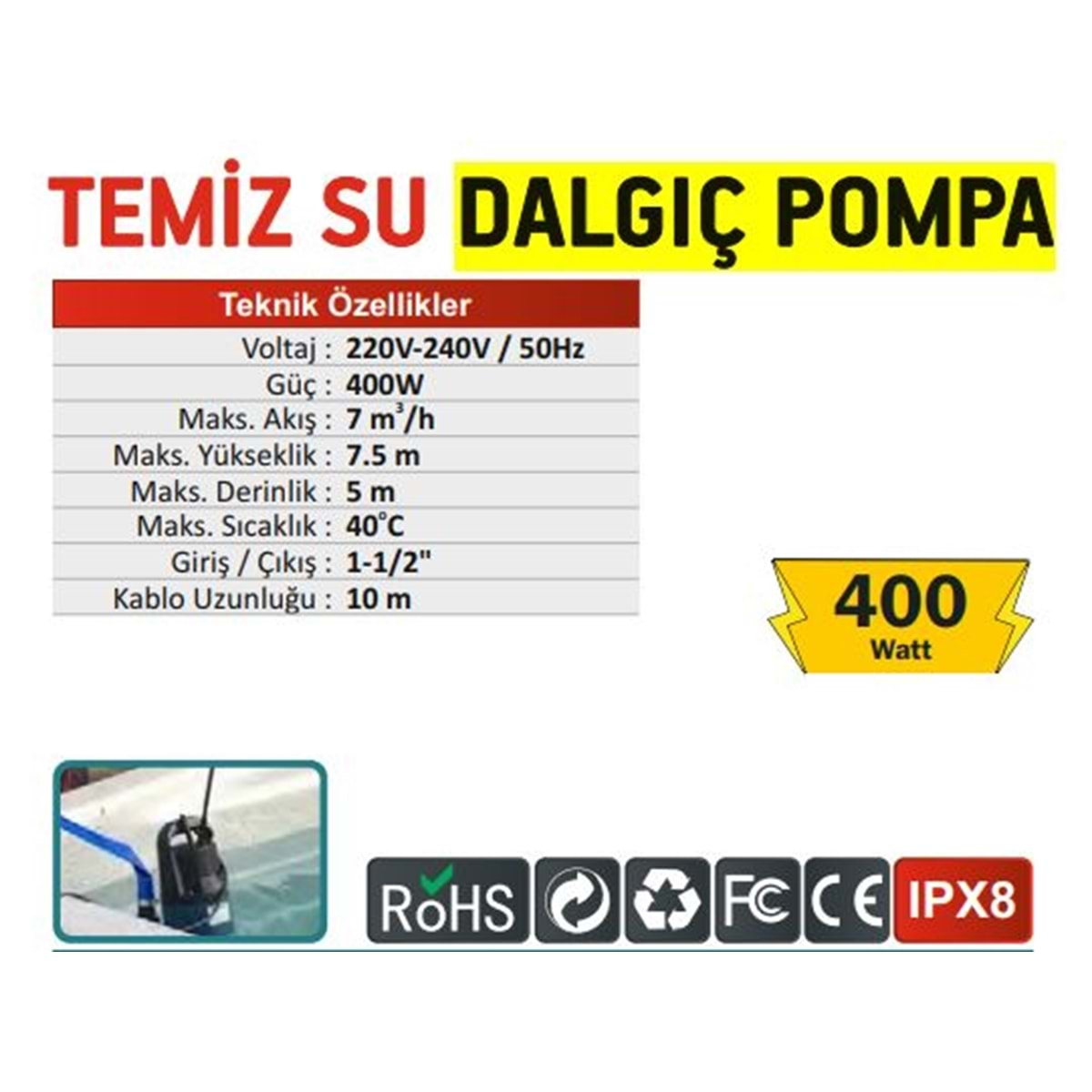 CMC 400W TEMİZ SU DALGIÇ POMPA