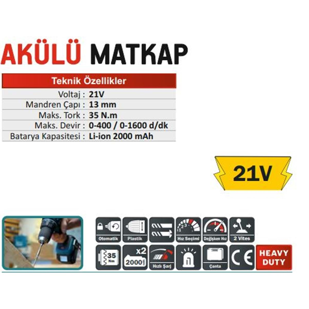 CMC 13mm AKÜLÜ MATKAP 21V