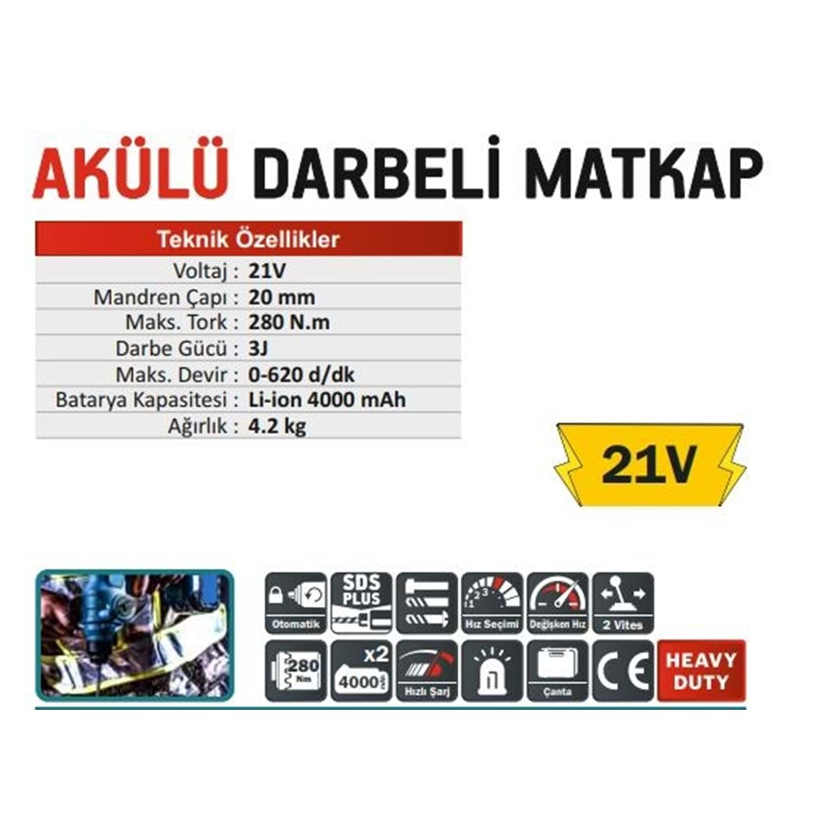 CMC 20mm AKÜLÜ DARBELİ MATKAP 21V