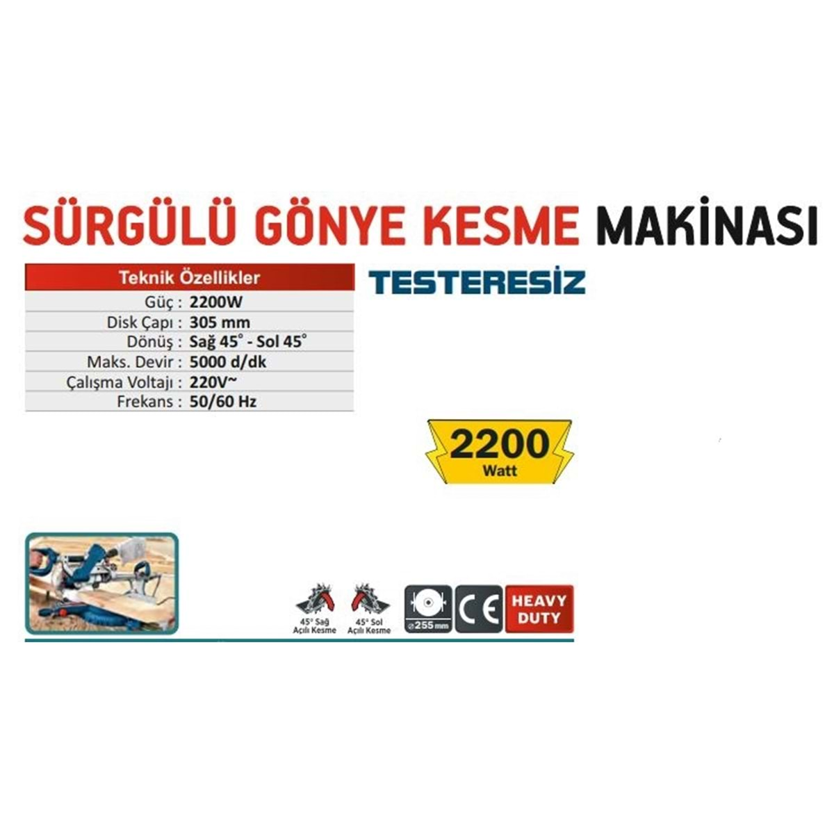 CMC 305mm SÜRGÜLÜ GÖNYE KESME MAKİNASI 2200W