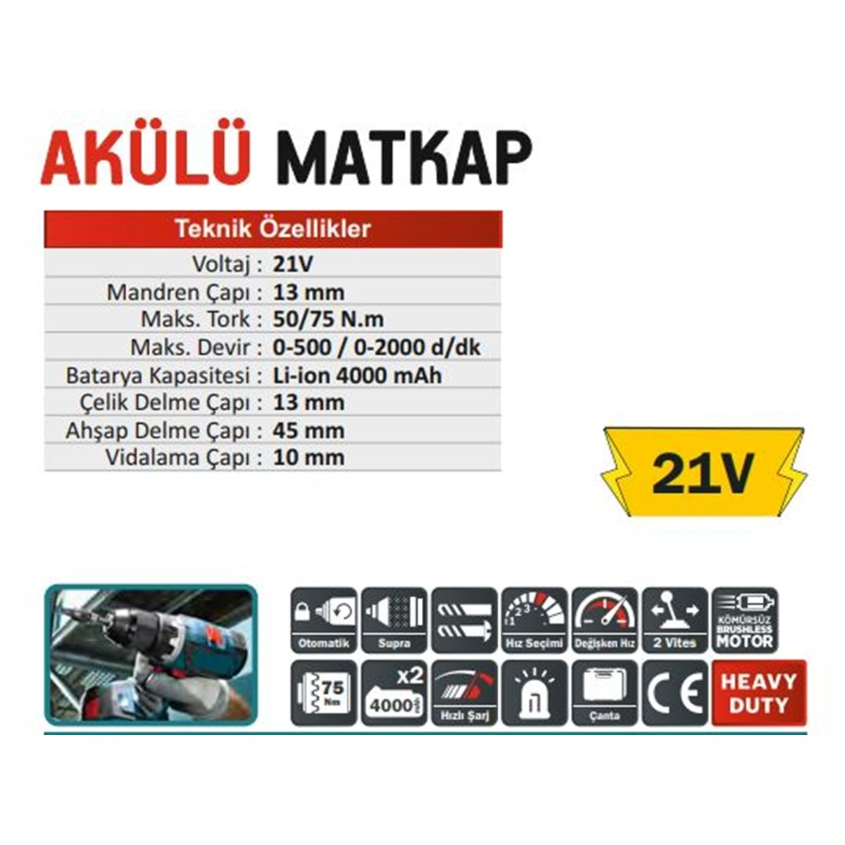 CMC 13mm AKÜLÜ MATKAP 21V